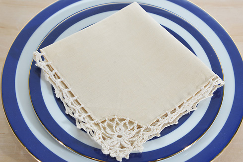 Linen Crochet Luncheon Napkin. 12" x12" Vanilla Color